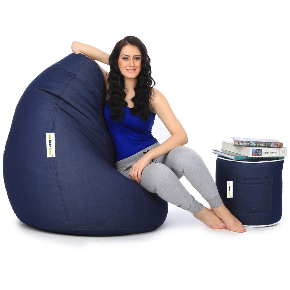Can bean bags Classic XXXL Denim Bean Bag With Footstool